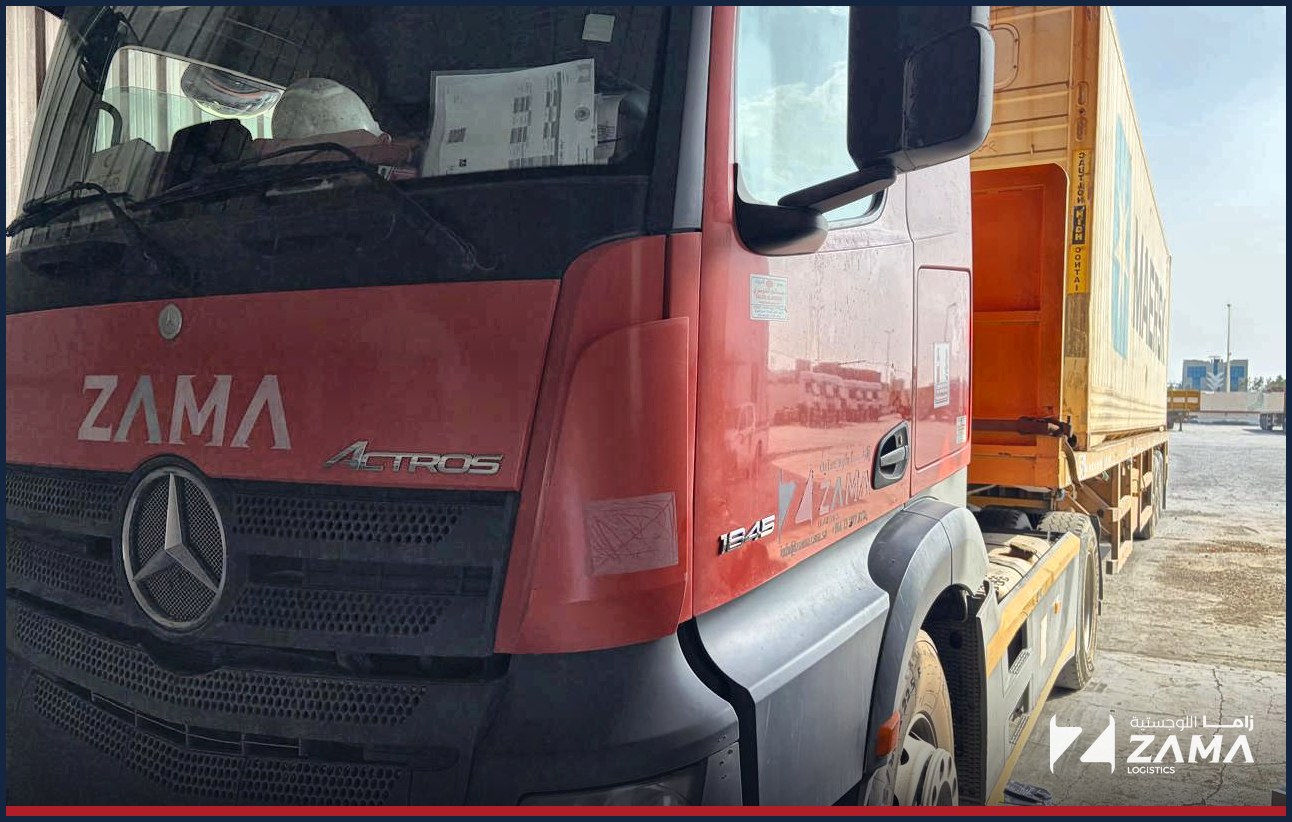 Zama truck transporting a refrigerated container in transit between Jeddah Port and Dammam Port